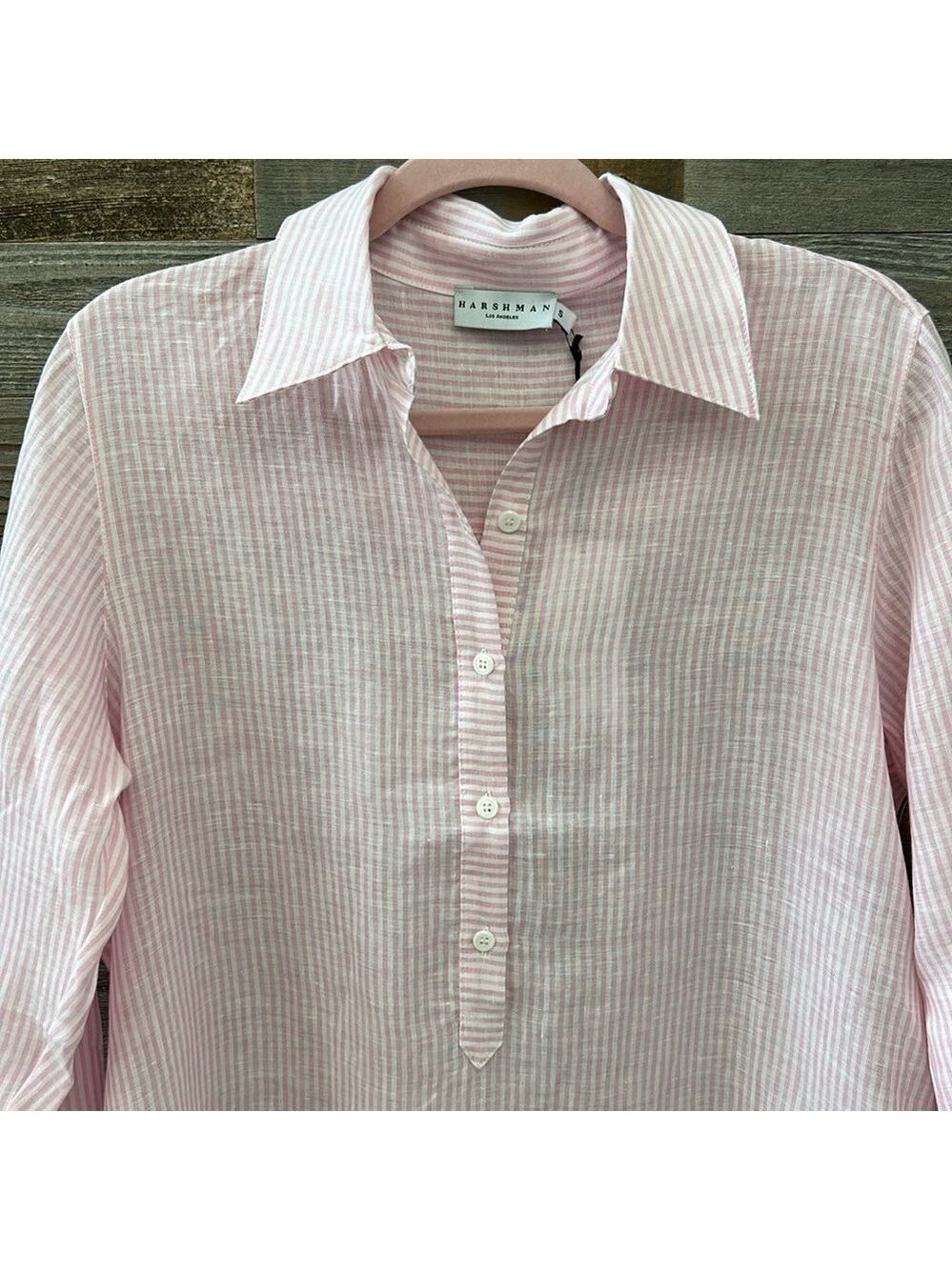 NWT Harshman Collette Shirt Pink Stripe 100% Linen Size Small - Picture 4 of 9